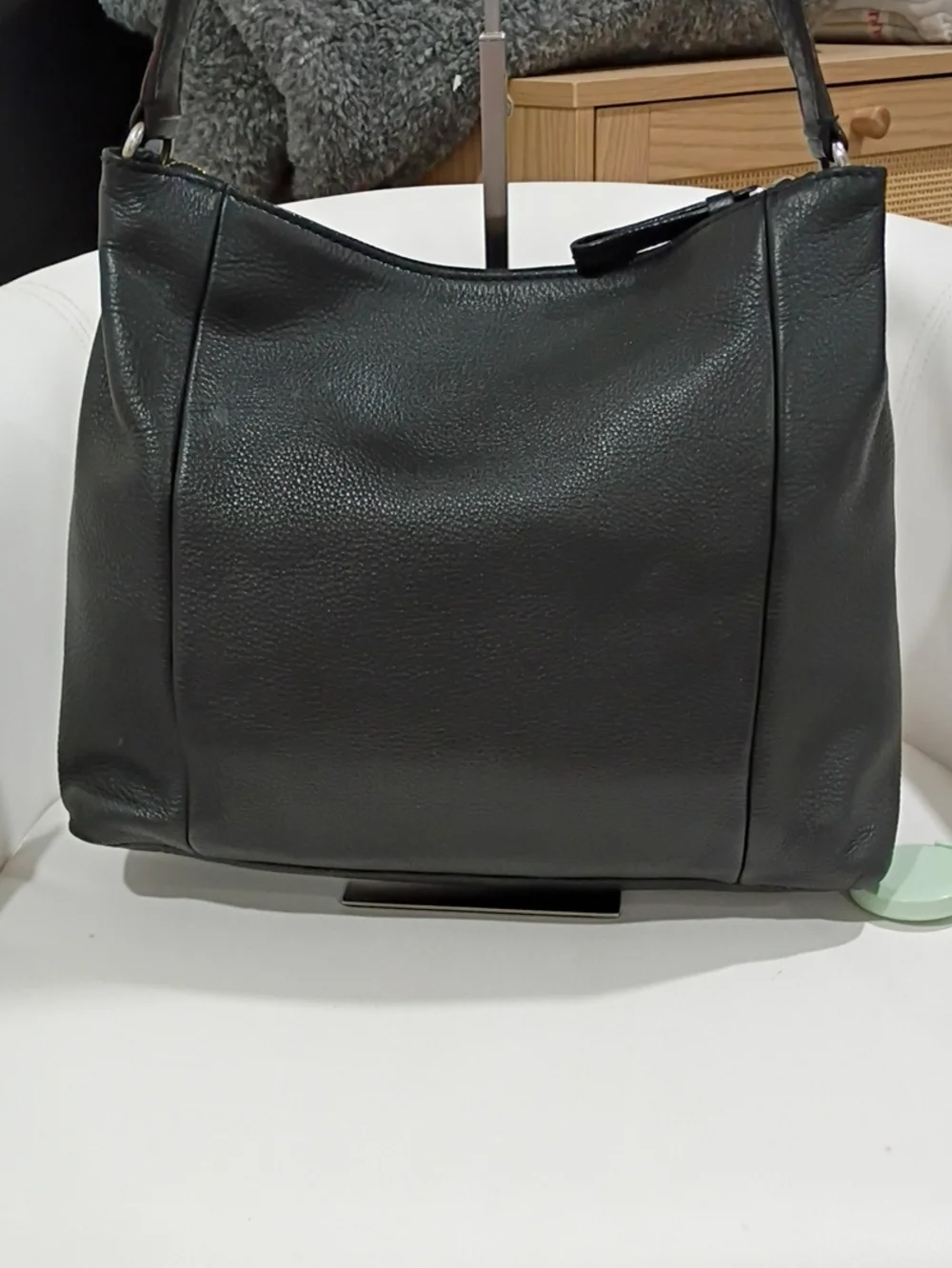 kate spade Black Pebbled Leather Shoulder Tote with Front Slip Pocket